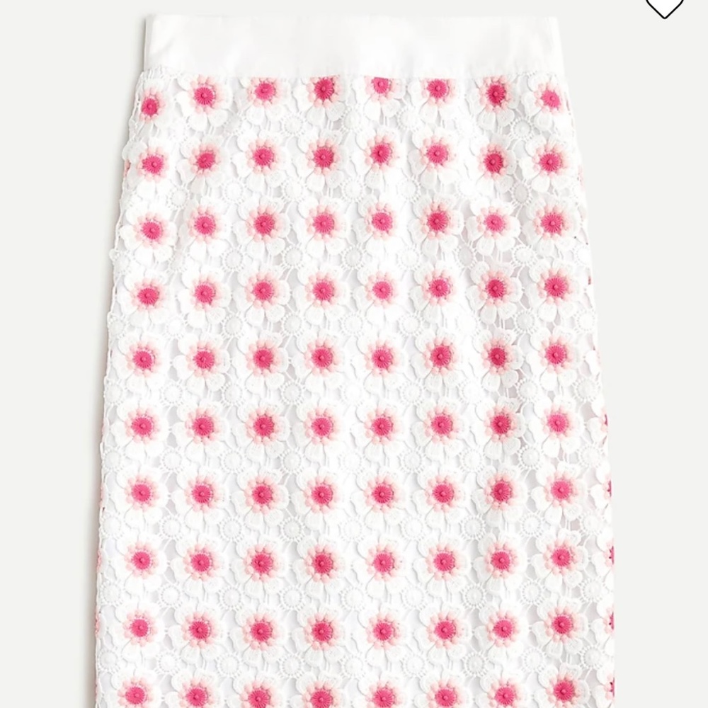 J.Crew Floral Crochet Pencil Skirt White Pink Ribbon Waist Spring Size 4 NWT